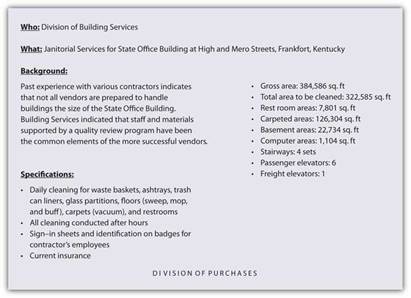 An example of product specifications developed for a B2B purchase